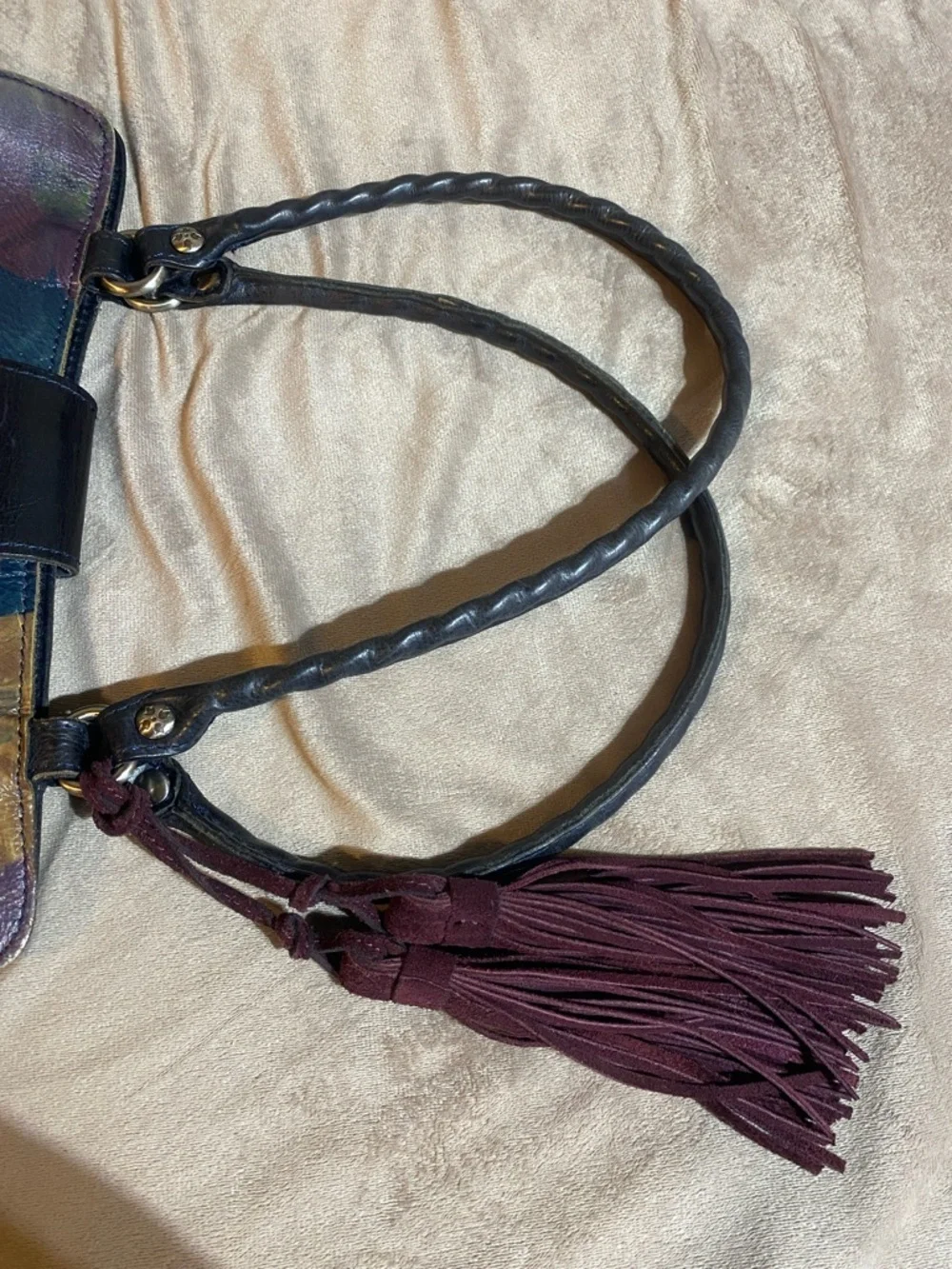 Patricia Nash Rienzo Floral Black Leather Peruvian Painting Shoulder Handbag